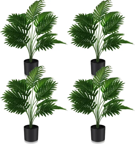 Miniatura 7 de Jexine Paquete de 4 palmeras artificiales de 6 pies, plantas falsas, plantas artificiales de areca para interiores y exteriores, árbol sintético