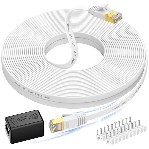 Miniatura 9 de Folishine Cable Ethernet de 25 pies, compatible con cable de Internet de diseño plano de alta velocidad Cat 8/Cat 7, cable de red RJ45 blindado