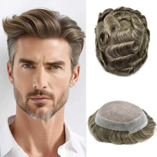 Miniatura 114 de Tupé para hombres, piezas de cabello humano real, sistema de unidades de cabello natural, línea capilar natural, pieza de repuesto para hombres