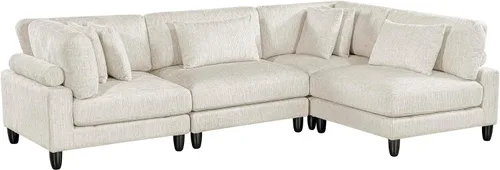 Miniatura 8 de Lexicon Sofá modular de 120 pulgadas, sofá modular de microfibra de gran tamaño de 4 plazas en forma de L, 6 almohadas decorativas y arreglo Beige