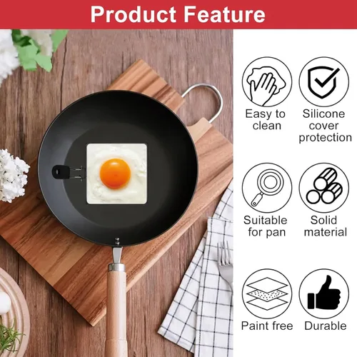 Miniatura 4 de 4 Pack Egg Rings for Frying Eggs with Foldable Handle, Stainless Steel Square & Round Egg Shaper, Eggs Mcmuffin Ring Mold for Camping Pancake