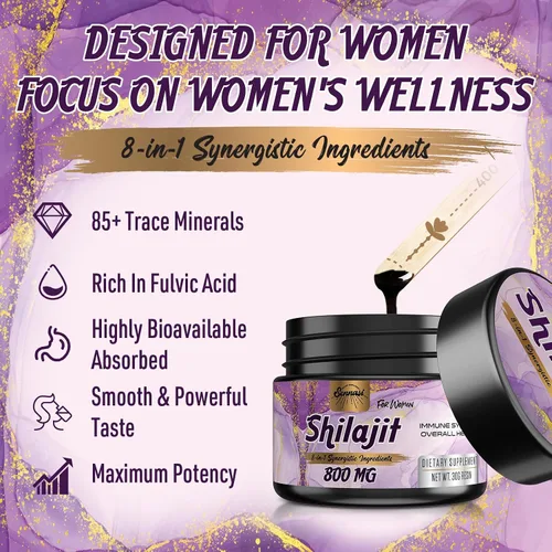 Miniatura 5 de Shilajit orgánico puro del Himalaya de 800 mg, resina Shilajit de máxima potencia de grado dorado, suplemento Shilajit con mezcla natural 8 en 1