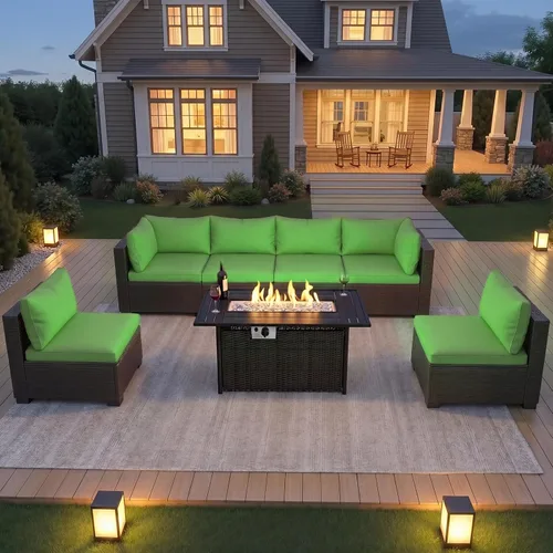 Miniatura 9 de LEVELEVE Juego de muebles de patio al aire libre, sofá seccional de conversación de ratán de tejido manual con mesa de centro de vidrio templado