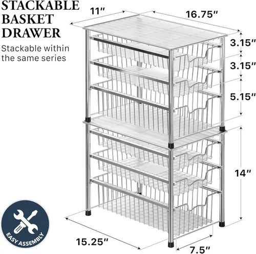Miniatura 2 de Simple Houseware - cajón organizador apilable de 3 niveles, color cromo cromado