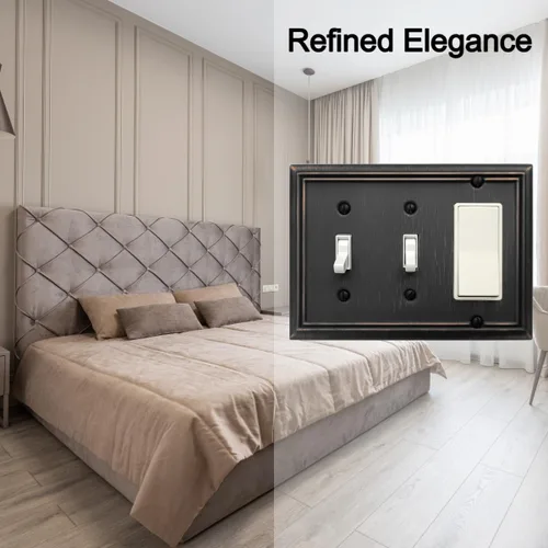 Miniatura 4 de OKAWYC Cubierta de Interruptor de Luz Doble Toggle/Decorador Individual Placa de Pared de Metal Adler, Paquete de 2 Bronce Envejecido 3 Gang