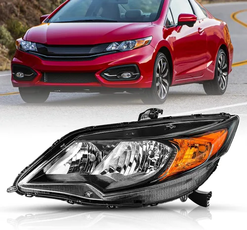 Miniatura 15 de TUSDAR Reemplazo del conjunto de faros delanteros para Honda Civic 2014-2015 de 2 puertas Coupé, carcasa negra, reflector ámbar (L+R)