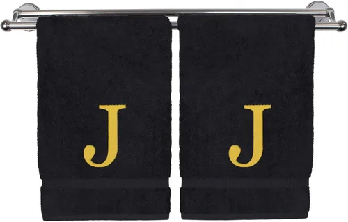 Miniatura 99 de Toalla de mano monogramada, regalo personalizado, juego de 2 - Toalla bordada con letra de bloque dorada - Extra absorbente 100% algodón turco