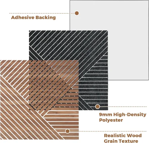 Miniatura 2 de Paneles de pared acústicos 3D autoadhesivos para despegar y pegar, paquete de 8 paneles insonorizados con patrón de madera autoadhesivos de 23.6 x
