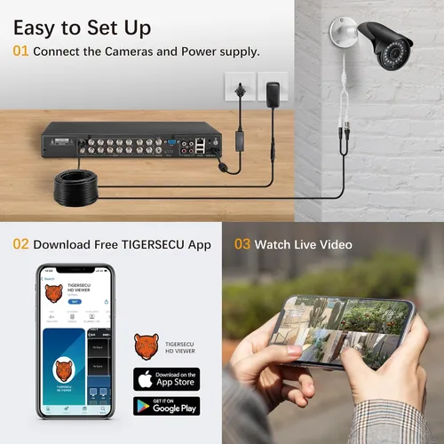 Miniatura 4 de TIGERSECU Grabador de seguridad DVR híbrido 4 en 1 de 16 canales Super HD 1080P con disco duro de 2 TB, para cámaras TVI/AHD/CVI/analógicas de 2MP
