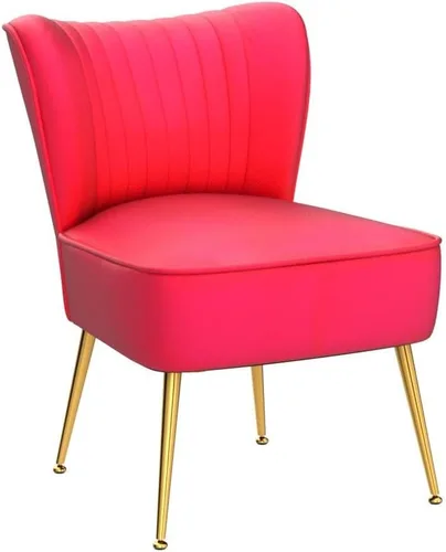 Miniatura 5 de DUOMAY Juego de 2 sillas de acento modernas de terciopelo tipo slipper con patas doradas, silla lateral con respaldo alado para sala de estar, Rojo