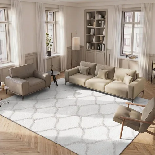 Miniatura 16 de SAFAVIEH Tahoe Shag Collection - Alfombra para pasillo, 2 x 9 pies, color beige y blanco, diseño de enrejado, no desprende pelusa y de fácil