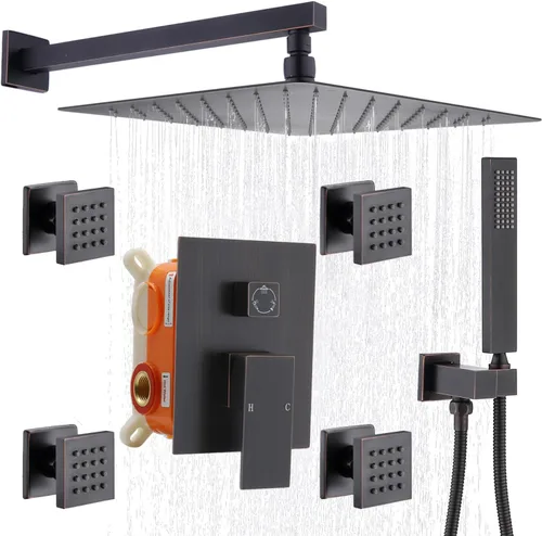 Enga - Sistema de ducha con espray corporal, 12 pulgadas de sistema de cabezal de ducha de lluvia montado en la pared, sistema de chorros de ducha