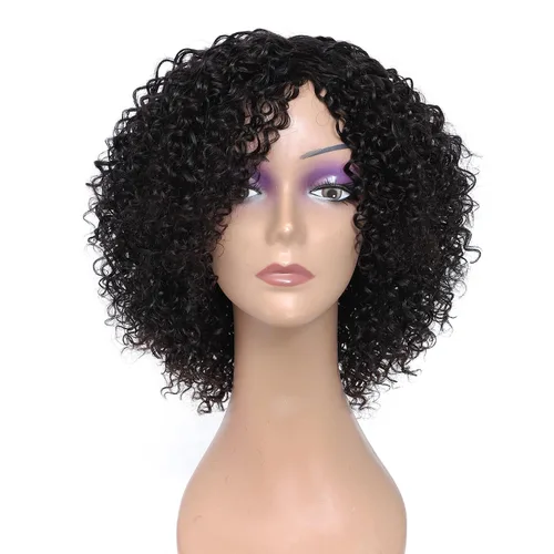 Miniatura 14 de Pelucas de cabello humano rizado brasileño de 10 pulgadas para mujeres negras, peluca corta sin pegamento con color natural, 100% cabello humano