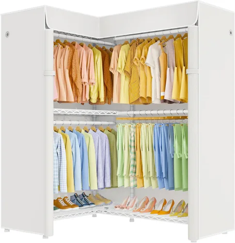 Miniatura 12 de ULIFHOME E15C Pro - Perchero en forma de L para esquina, perchero independiente para colgar ropa, sistema de armario resistente de 48.8 pulgadas