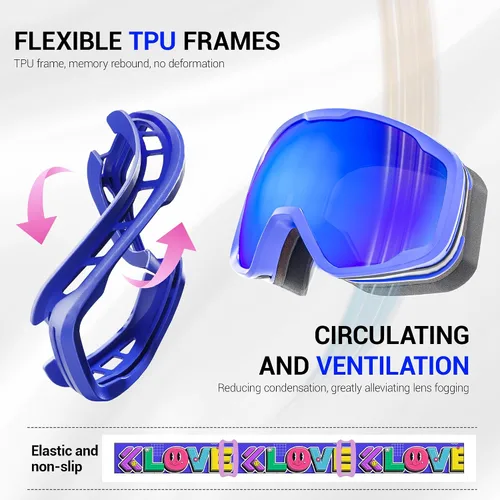 Miniatura 5 de KAPVOE Kids Ski Goggles Boys Girls Snowboard Glasses Snow Sports for Children Age 4-12, Anti Fog, UV Protection, K723