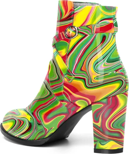 Miniatura 7 de SKYSTERRY Botas altas de tacón alto para mujer, puntera redonda, sin cordones, de patente, de 3.3 pulgadas
