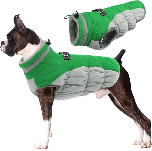 Miniatura 27 de Lelepet Abrigo cálido para perro, abrigo de invierno para perro, chaqueta impermeable para perros con arnés incorporado, chaleco reflectante