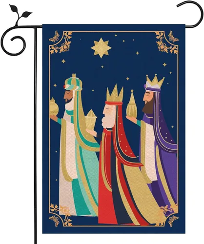 Nepnuser Bandera de jardín Feliz Dia de Reyes para decoración del día de la Epifanía, tres sabios, reyes santos, doble cara, letrero para patio
