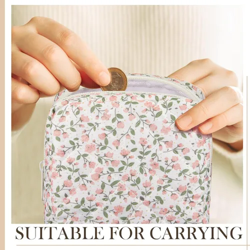 Miniatura 6 de Abbylike 4 piezas de bolsa de maquillaje floral con cierre, bolsa de cosméticos con cierre portátil, pequeñas bolsas para bolso, mini bolsa de aseo