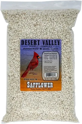 Desert Valley - Semillas de cártamo, totalmente naturales, sin OMG, alimento para aves silvestres prémium para cardenales, arrendajos, palomas y más