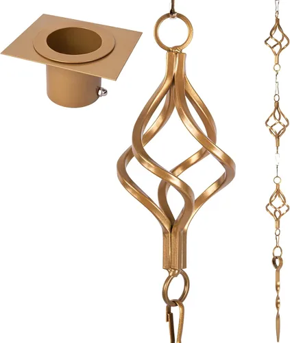 Miniatura 13 de Juego de Cadena de Lluvia con Jaula de Pájaro de 8.5 Pies, Cadenas de Lluvia de Hierro Forjado Antioxidante para Canaletas con Adaptador Gotta