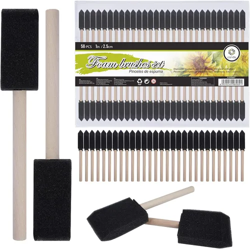 Miniatura 10 de conda Paquete de 50 pinceles de espuma de 0.5 a 2 pulgadas de diferentes tamaños, juego de pinceles de pintura con mango de madera, ligero