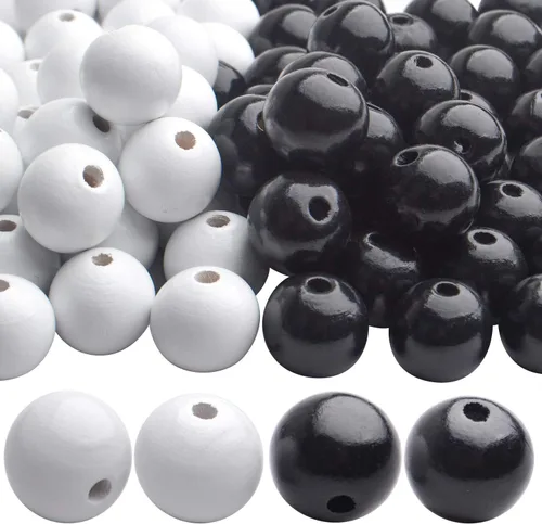 Miniatura 12 de Aylifu Cuentas de madera blancas, 100 cuentas de madera redondas de 0.787 pulgadas (0.787 in), cuentas espaciadoras sueltas con agujero grande