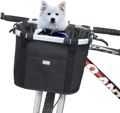 Miniatura 7 de RAYMACE Cesta de bicicleta para perros, cesta para manubrio de bicicleta delantera, plegable, desmontable, de liberación rápida, fácil de instalar