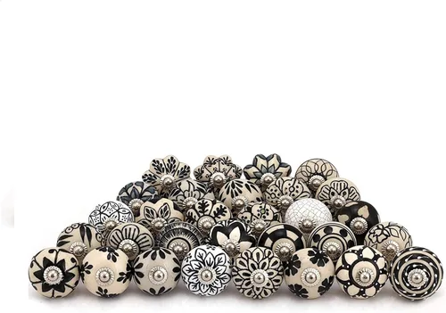 Miniatura 24 de FOLK CRAFT Pomos decorativos para cajones – Paquete de 12 piezas – Manija de puerta de armario de armario con flores hechas a mano para decoración