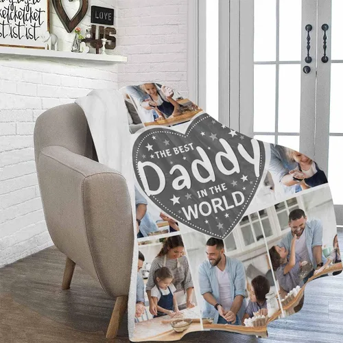 Miniatura 3 de Regalo para papá de hija manta personalizada con fotos, manta suave personalizada, regalo de cumpleaños para papá, manta del mejor papá del mundo