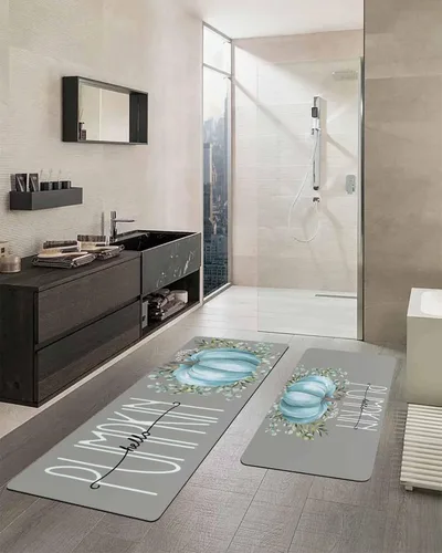 Miniatura 2 de Tapete de baño con diseño de calabazas azules, antideslizante, de secado rápido y absorbente, de tierra de diatomeas, para cocina, cocina, hojas