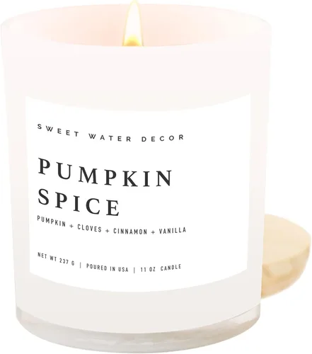Miniatura 27 de Sweet Water Decor - Vela de soja Hello Fall, aroma manzanas con canela, clavo de olor y nuez moscada de otoño, mecha de 100% algodón, frasco blanco