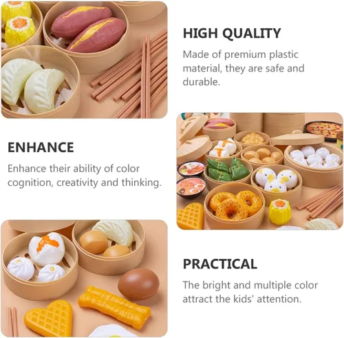 Miniatura 6 de NUOBESTY Juego de comida china para el desayuno, 58 piezas, juguetes de cocina con Dim Sum para cocinar alimentos para niños, juego de rol