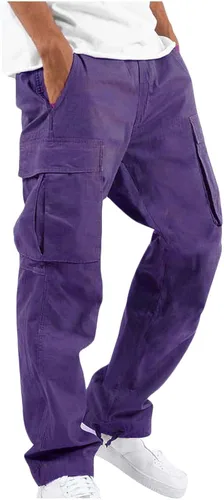 Pantalones cargo para hombre, ajuste relajado, casual, ajustados, holgados, de cintura alta, color negro, formal, color morado, talla XXL, Púrpura