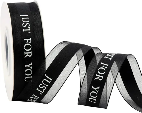 Cinta de gasa negra de 1 pulgada, cinta Just for You para fiestas de vacaciones, decoraciones de boda, envoltura de regalo de 22 yardas para globos,
