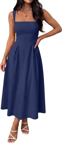Miniatura 9 de ANRABESS Vestido de verano para mujer, para invitada de boda, cuello cuadrado, acampanado, sin mangas, fluido, elegante, formal, cóctel, fiesta