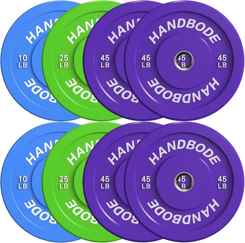 Miniatura 16 de HANDBODE Juego de discos de peso de 2 pulgadas de alto rebote, juego de discos olímpicos de 45/100/160/190/260/300 libras, juego de discos