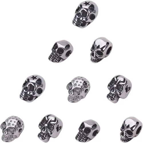 Miniatura 9 de UNICRAFTALE 8 cuentas espaciadoras de acero inoxidable con cabeza de calavera de 8 estilos, cuentas sueltas de plata antigua, cuentas de metal