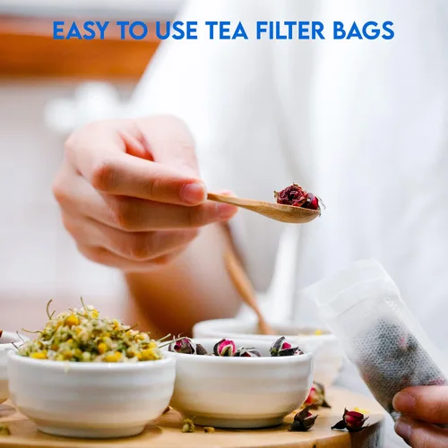 Miniatura 4 de 100 bolsas de té vacías de 2.5 x 2.75 pulgadas, compostables, blancas, estos infusor de té termosellables para hierbas de té sueltas son bolsas