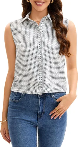 Miniatura 18 de JTD Camisas sin mangas con botones para mujer, tops casuales con cuello, camiseta sin mangas con cuello en V, blusas de verano para trabajo