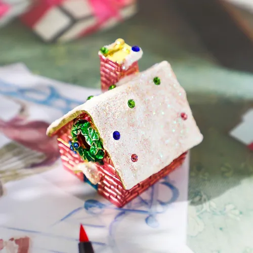 Miniatura 17 de YU FENG Cajas de adornos de Navidad con bisagras con diamantes de imitación con lazo y trompeta esmaltada decorativa