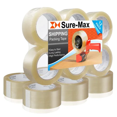 Miniatura 8 de Sure-Max Cinta de embalaje de cartón premium de 1.8 mil 330 pies (110 yardas), transparente, 6 rollos