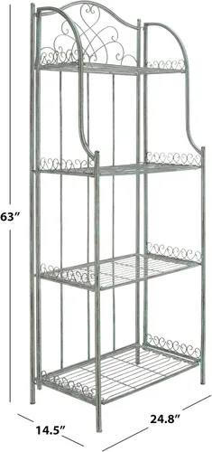 Miniatura 3 de SAFAVIEH Colección Outdoor Amaris - Estante de panadería de 4 niveles, estilo victoriano, de hierro forjado envejecido, color verde oscuro