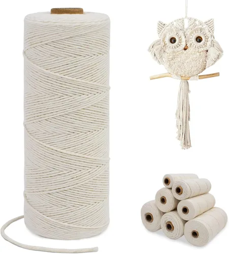 Miniatura 57 de Cuerda de macramé de una sola hebra de 0.197 in x 110 yardas, cuerda de macramé de algodón natural de 0.197 in, cuerda de algodón grueso para colgar