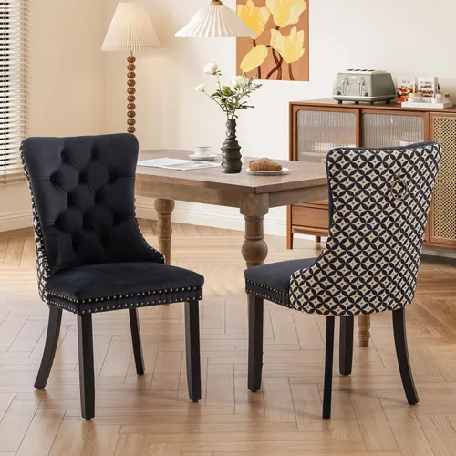 Miniatura 40 de SoarFlash Juego de 2 sillas de comedor de tela de lino, sillas de comedor tapizadas con ribete de cabeza de clavo y patas de madera de color claro