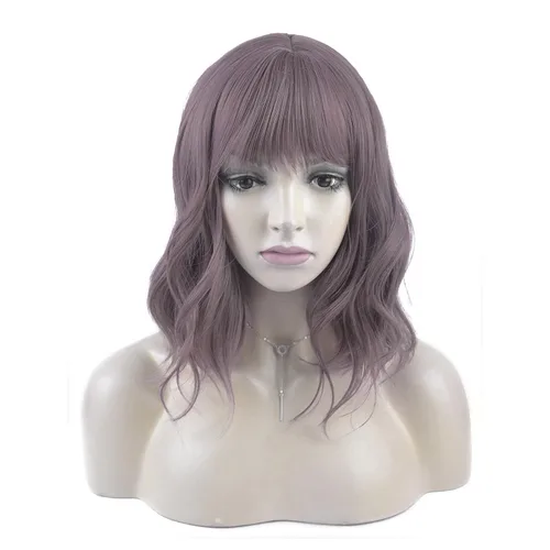 Miniatura 2 de Pelucas onduladas con flequillo para mujeres y niñas, cabello ondulado sintético