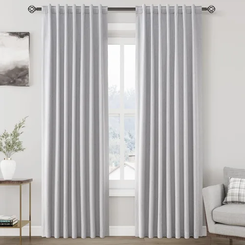 Miniatura 112 de Cortinas de lino 100% opacas para dormitorio, 102 pulgadas de largo, con pestaña trasera, bolsillo para barra, paneles acústicos con aislamiento