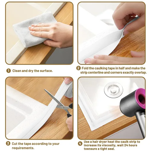 Miniatura 7 de Cinta de calafateo impermeable autoadhesiva, 2 rollos de cinta de sellado para inodoro, cinta de sellado para tina para cocina, baño, encimera
