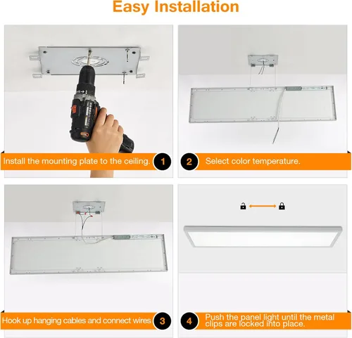 Miniatura 8 de 1x4 Lámpara plana LED para montaje en superficie, 3000K-4000K-5000K seleccionable y regulable con triac, lámpara de techo empotrada de 12x48