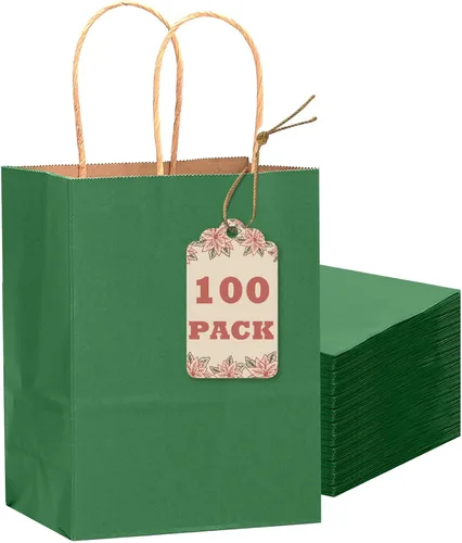 Miniatura 10 de qiqee Bolsas de regalo pequeñas de papel multicolor con asas a granel para fiesta arcoíris - 8.3"x6"x3.15" 100 piezas